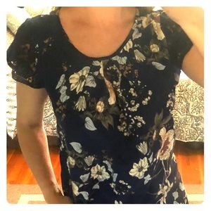 Short sleeved floral navy blouse